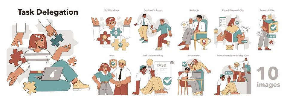 Task Delegation set. Vector illustration. Stock Illustration