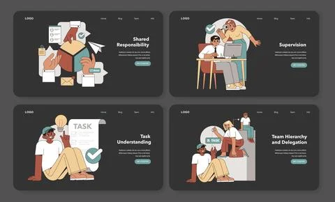 Task Delegation set. Vector illustration. Illustrazione stock