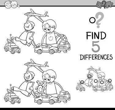 Task of differences coloring book Black and White Cartoon Illustration of ... Stock Photos