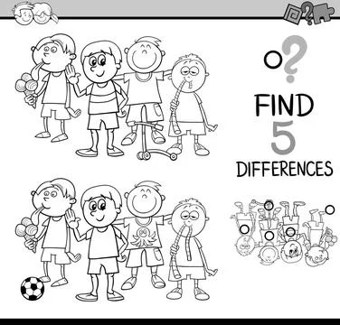 Task of differences coloring page Black and White Cartoon Illustration of ... Stock Photos