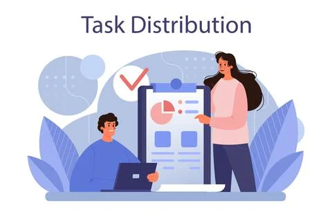 Task distribution concept. Interaction of departments, business teamwork Stock Illustration