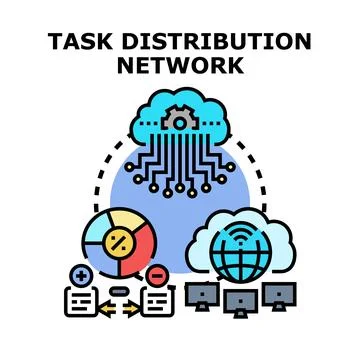 Task distribution network managing data and workflow イラスト素材