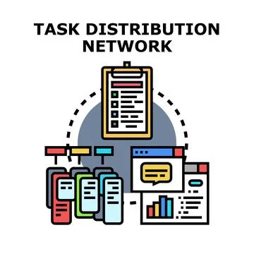 Task distribution network planning and managing project workflow Stock Illustration