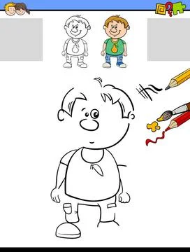 Task of drawing and coloring Cartoon Illustration of Drawing and Coloring ... Stock Photos