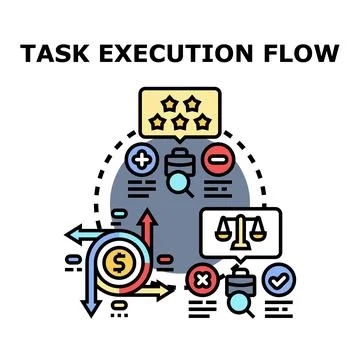 Task execution flow evaluating business process management Stock Illustration