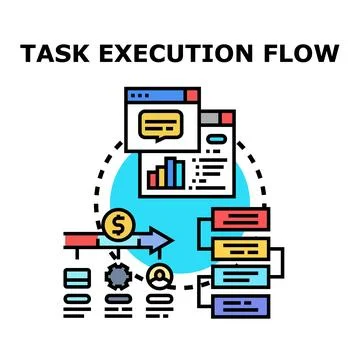 Task execution flow planning and process diagram Ilustração Stock
