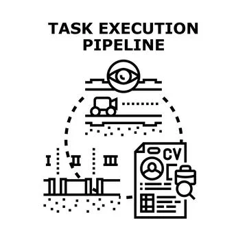 Task execution pipeline process applying automation and monitoring Stock Illustration