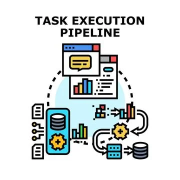 Task execution pipeline processing data and information Stock Illustration