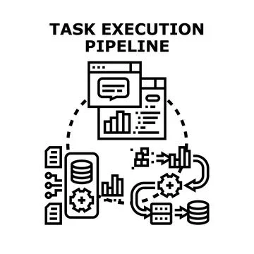 Task execution pipeline processing data and information Stock Illustration