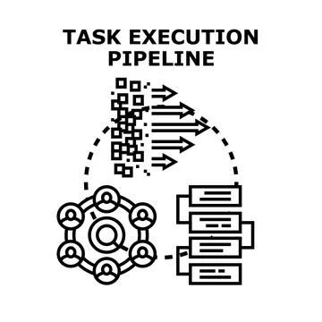 Task execution pipeline vector black illustration Illustrazione stock