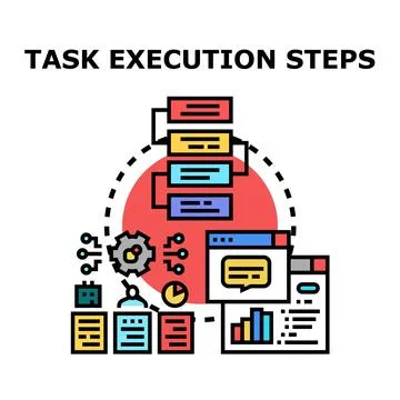 Task execution steps with business workflow process Stock Illustration