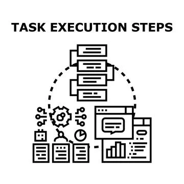 Task execution steps with business workflow process Stock Illustration