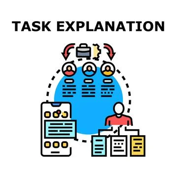 Task explanation process with teamwork and digital data Stock Illustration