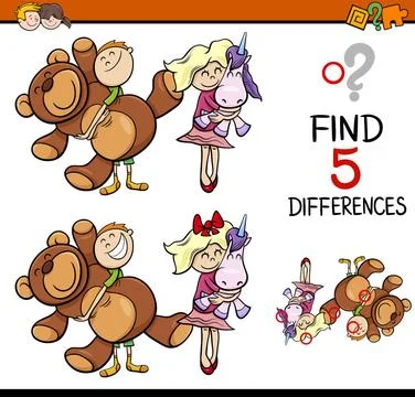 Task of finding differences Cartoon Illustration of Finding Differences Ed... 스톡 사진