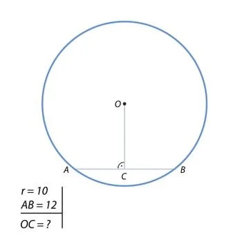 The task of finding the distance from the center of the circle to a chord 스톡 일러스트