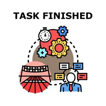 Task finished successful project completing strategy planning Stock Illustration