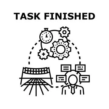 Task finished successful project completing strategy planning Stock Illustration