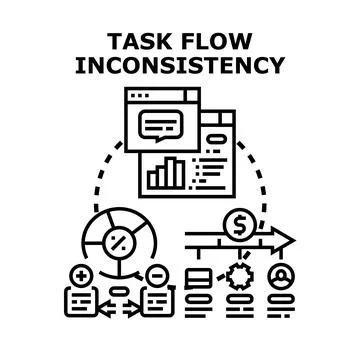 Task flow inconsistency creating business problem and error Illustrazione stock
