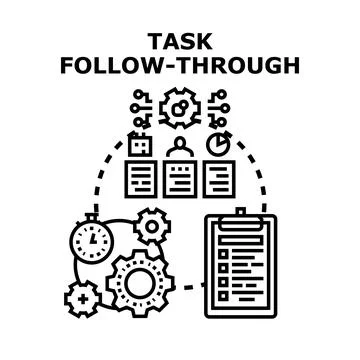 Task follow through process achieving business goals concept Stock Illustration