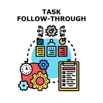 Task follow through process achieving business goals concept Stock Illustration