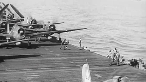 The Task Force 58 in the battle for Okinawa. June 1945  (7) Video stock 235864712