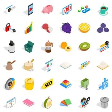 Task icons set, isometric style 스톡 일러스트