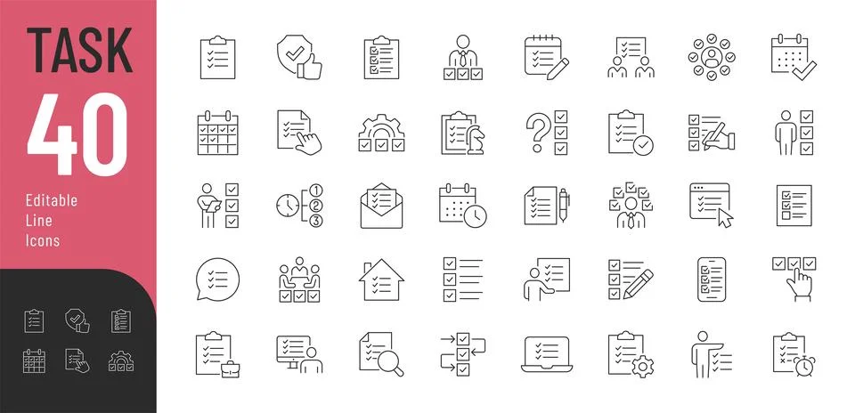 Task Line Editable Icons set. Stock Illustration