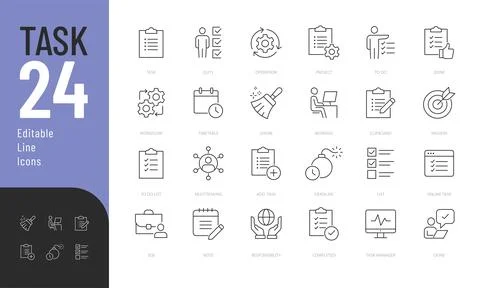 Task Line Editable Icons set. Stock Illustration