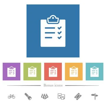Task list alternate flat white icons in square backgrounds Stock Illustration