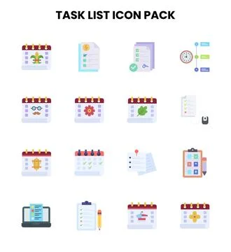 Task List Flat Set Icons Pack Stock Illustration