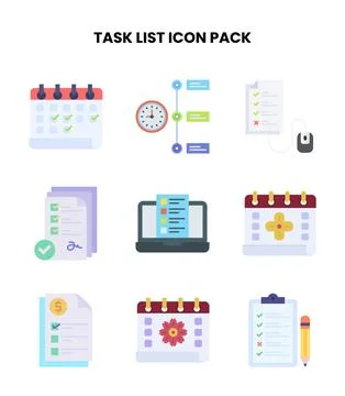 Task List Flat Set Icons Pack Stock Illustration