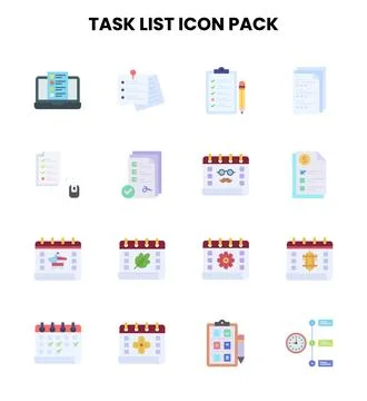 Task List Flat Vector Icons Pack Stock Illustration
