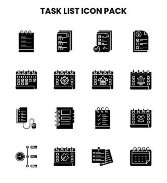 Task List Glyph Design Icons Pack Stock Illustration