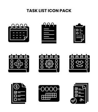 Task List Glyph Set Icons Pack Stock Illustration