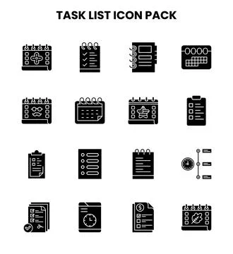 Task List Glyph Set Icons Pack Stock Illustration