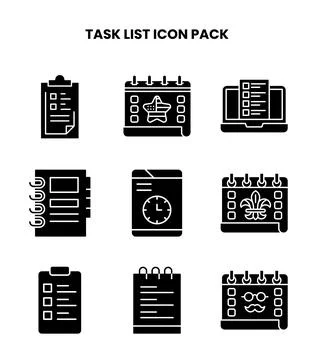Task List Glyph Vector Icons Pack Stock Illustration