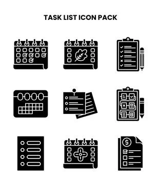 Task List Glyph Vector Icons Pack Stock Illustration