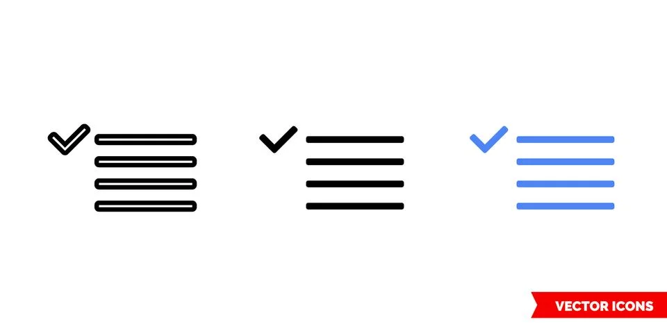 Task list icon of 3 types color, black and white, outline. Isolated vector si Illustrazione stock