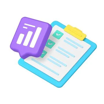 Task list icon with blue bubble containing data chart symbolizing analytics,  Stock Illustration