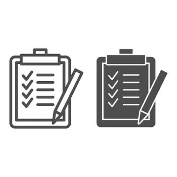 Task list line and glyph icon. Clipboard with checklist paper and pen symbol Illustrazione stock
