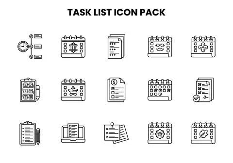 Task List Line Bundle Icons Pack Stock Illustration