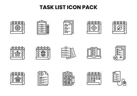 Task List Line Bundle Icons Pack Stock Illustration