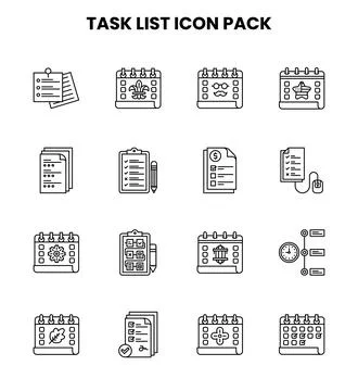 Task List Line Icons Pack Stock Illustration