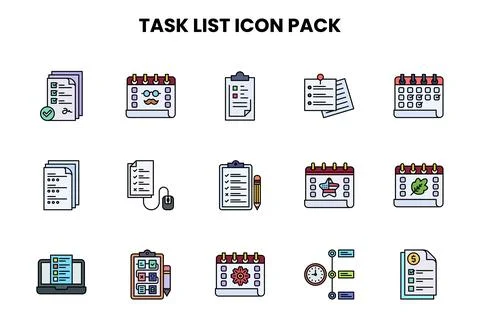 Task List Lineal Color Design Icons Pack Stock Illustration