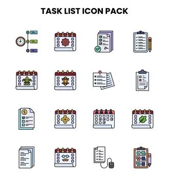 Task List Lineal Color Set Icons Pack Stock Illustration