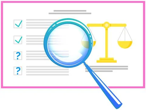 Task list with magnifier, scales vector elements. Work plan creation, strategy Illustrazione stock