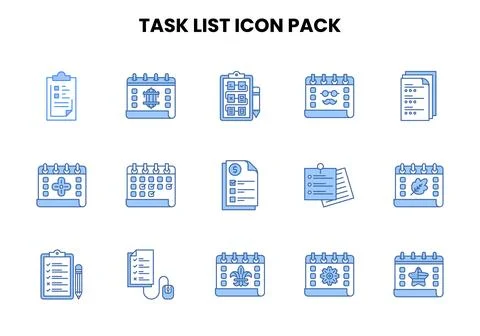 Task List Two Colour Bundle Icons Pack Stock Illustration