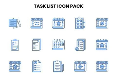 Task List Two Colour Vector Icons Pack Stock Illustration
