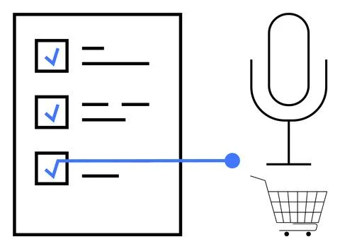 Task List with Voice Command and Shopping Cart Concept in a Minimalist Design 스톡 일러스트