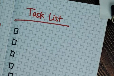 Task List write on a book and supported by additional services isolated on .. Stock Photos